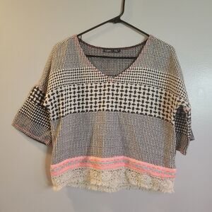 Gypsy 05 Global Village Short Sleeve Top Oversized  Small Multicolor